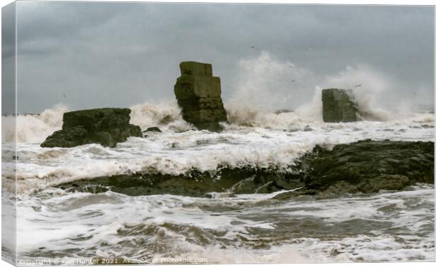 Storm Waves Smash Old Sea Wall at Kirkcaldy Canvas Print by Ken Hunter