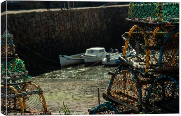 Lobster Kreels on Crail Harbour Wall Canvas Print by Ken Hunter