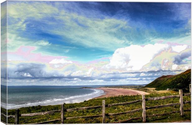 Rhossili Bay towards Burry Holms Canvas Print by Paddy Art
