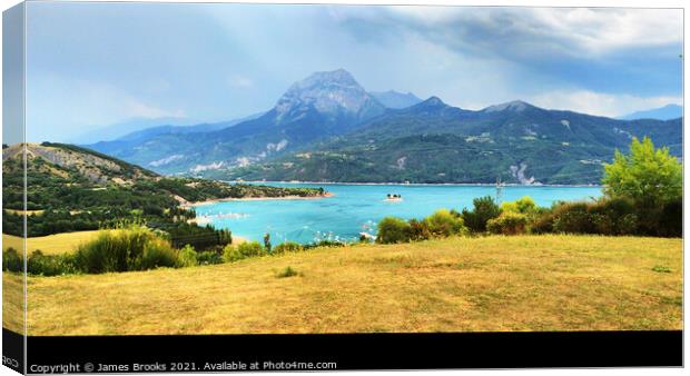 Panorama of Lac de Serre-Ponçon Canvas Print by James Brooks