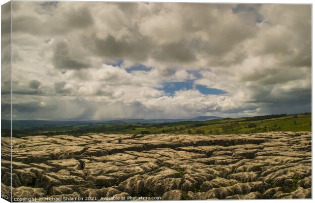 Limestone pavement above Malham Cove, Yorkshire Da Canvas Print by Michael Shannon