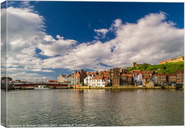 Whitby - swing bridge and quayside Canvas Print by Michael Shannon