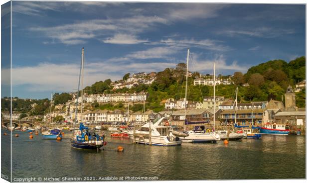 Boats and yachts moored in the harbour, Looe, Corn Canvas Print by Michael Shannon