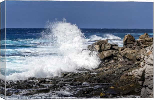 Rough sea and breaking wave at Wave, Punta Pechigu Canvas Print by Michael Shannon