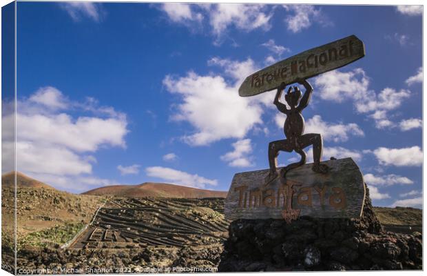 Sign at the entrance to Timanfaya National Park in Canvas Print by Michael Shannon