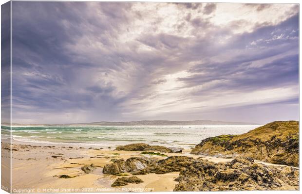 Stormy and Overcast Day at Godrevy Beach in Cornwa Canvas Print by Michael Shannon