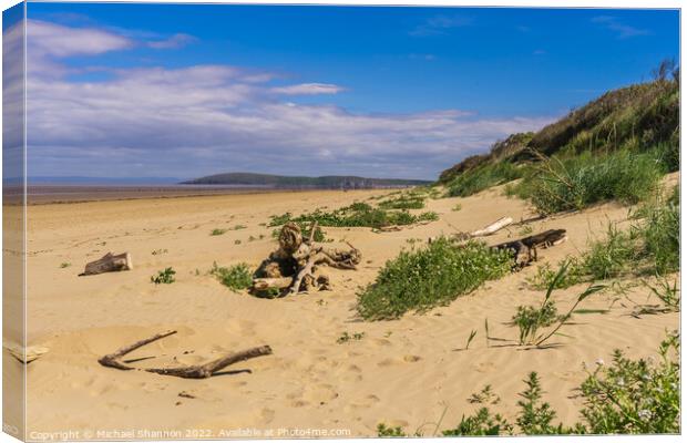 View of the beach and sand dunes at Berrow in Some Canvas Print by Michael Shannon