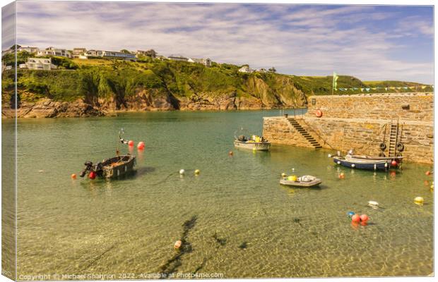 Small boats and Harbour Wall in Gorran Haven in Co Canvas Print by Michael Shannon