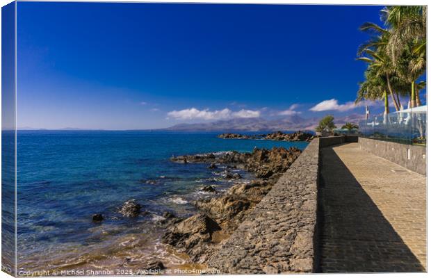 Sea view southwards from the promenade in Puerto d Canvas Print by Michael Shannon