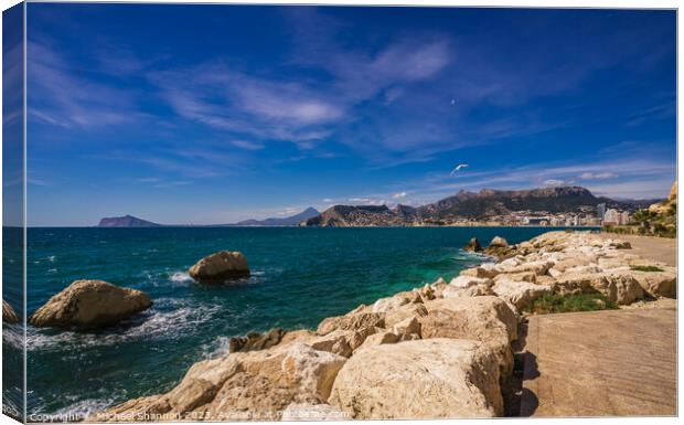 View of Calpe from the Nature trail around the bas Canvas Print by Michael Shannon