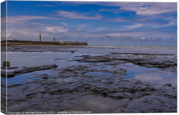 Whitby East Beach at low tide Canvas Print by Michael Shannon