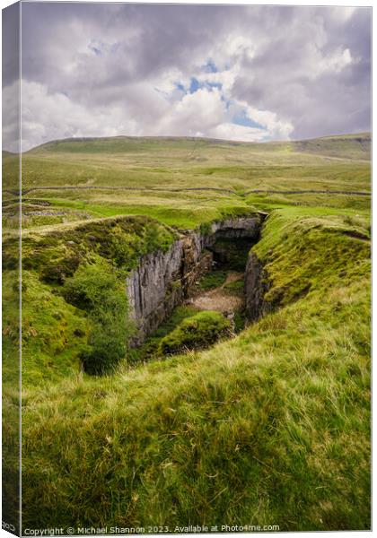 Hull Pot under an overcast sky - Yorkshire Dales N Canvas Print by Michael Shannon
