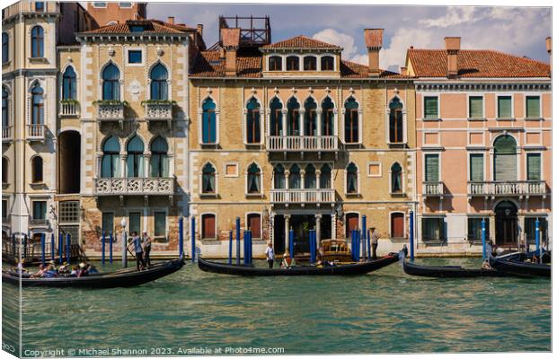Line of Gondolas on the Grand Canal in Italy Canvas Print by Michael Shannon