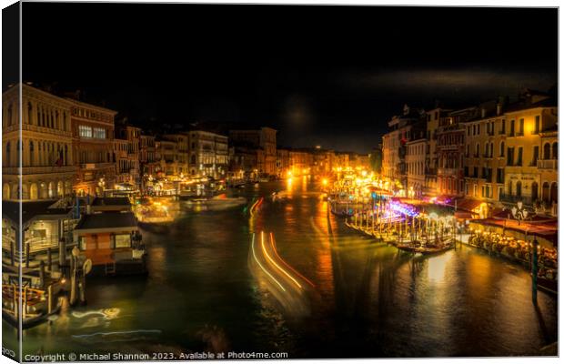 Night time view from Rialto Bridge, Venice Canvas Print by Michael Shannon