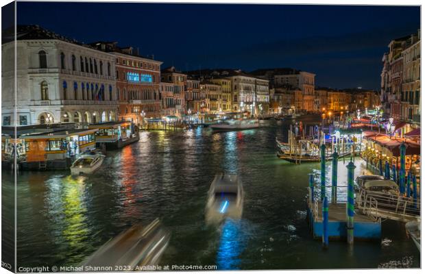 Night time view from the Rialto Bridge, Venice Canvas Print by Michael Shannon