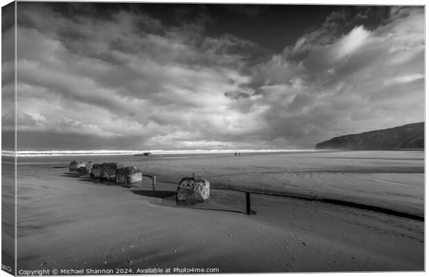 Winter scene Speeton Beach,  at Low Tide Canvas Print by Michael Shannon