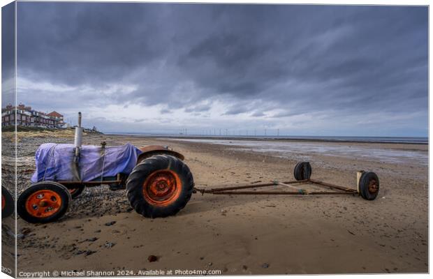 Tractor Granville Beach Redcar Canvas Print by Michael Shannon