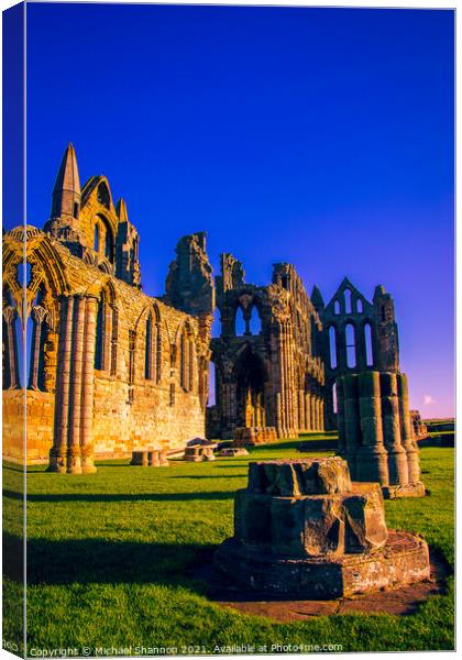 Sunlit Whitby Abbey, North Yorkshire Canvas Print by Michael Shannon