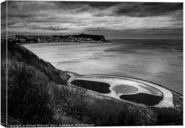 Black and White picture of Scarborough South Bay Canvas Print by Michael Shannon