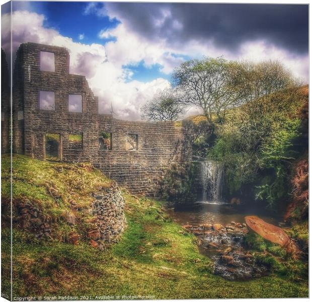 Cheesden Lumb Mill Remains and waterfall Canvas Print by Sarah Paddison