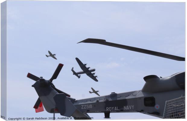 Battle of Britain Flyover with a Royal Navy Helicopter Rotor and Tail Canvas Print by Sarah Paddison