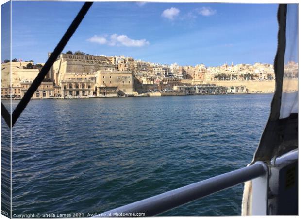 Valletta, Malta, from a boat in the Harbour.  Canvas Print by Sheila Eames
