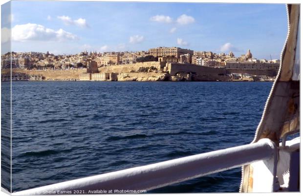 Valletta, Malta, from a harbour boat Canvas Print by Sheila Eames