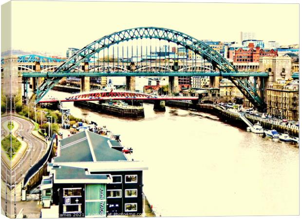 Port of Tyne Bridges and River in sort of sepia Canvas Print by Sheila Eames