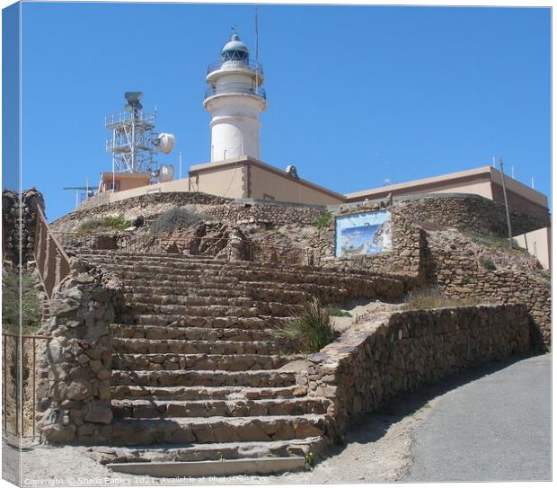 Lighthouse at Las Sirenas, Cabo de Gata, Spain Canvas Print by Sheila Eames