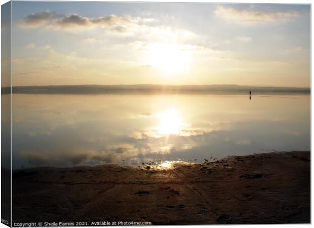 Sunset over the Salt Lakes at Torrevieja, Spain Canvas Print by Sheila Eames