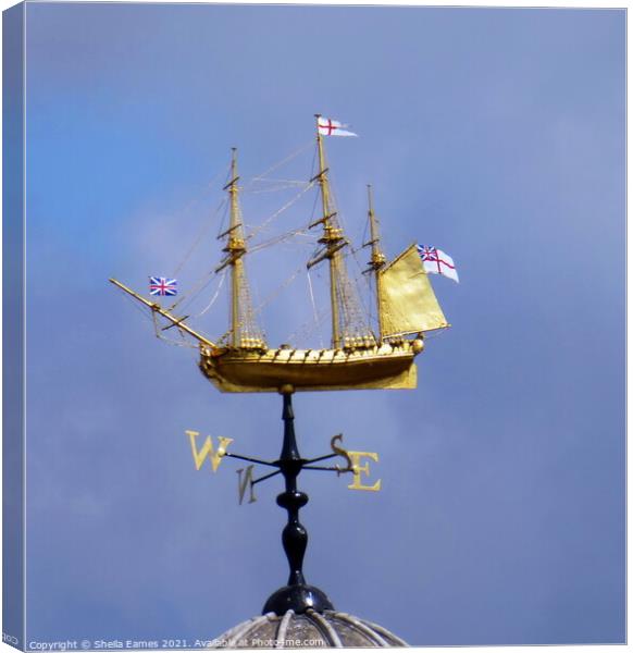 Golden Weather Vane Ship Canvas Print by Sheila Eames