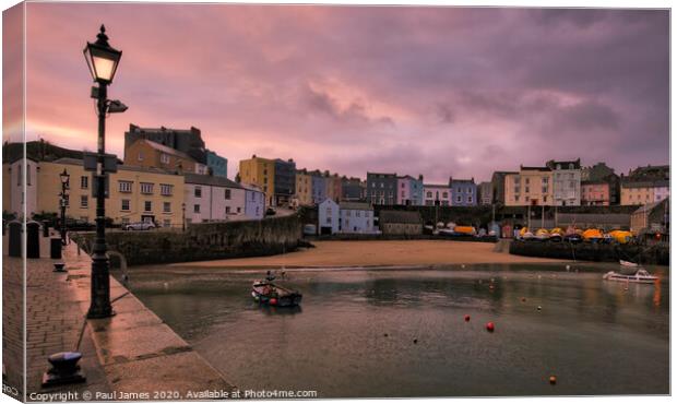 Tenby Harbour at dawn. Canvas Print by Paul James