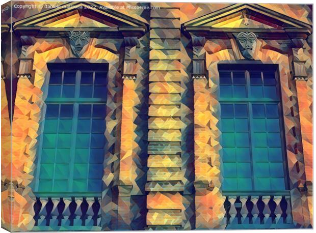 POLY ART on detail of a balcony of a building of 1 Canvas Print by daniele mattioda