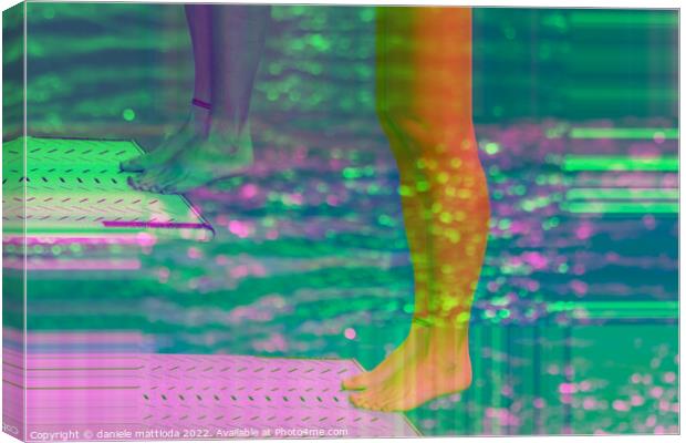 GLITCH ART on dive from diving board Canvas Print by daniele mattioda