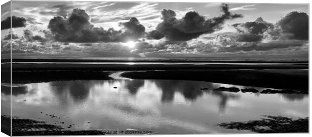 Cleveleys Beach Sunset, Monochrome Canvas Print by Michele Davis