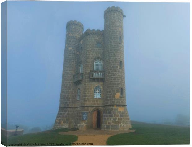 Broadway Tower, Foggy Morning Canvas Print by Michele Davis