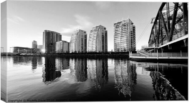 Salford Quays Reflections, Mono Canvas Print by Michele Davis