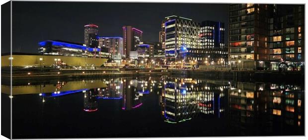 Salford Quays Night Reflections Canvas Print by Michele Davis