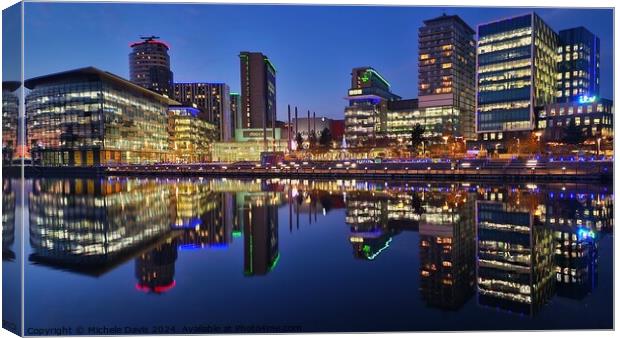 Media City Reflections, Blue Hour Canvas Print by Michele Davis