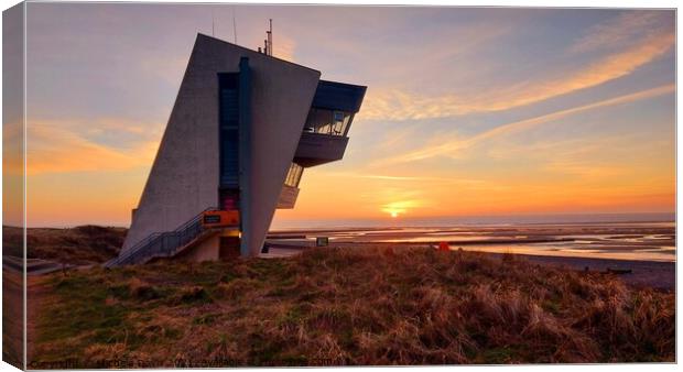 Rossall Point Watch Tower sunset Canvas Print by Michele Davis
