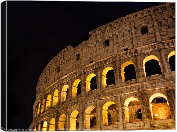 Colosseum (Coliseum) at night in Rome, Italy Canvas Print by Antonio Gravante