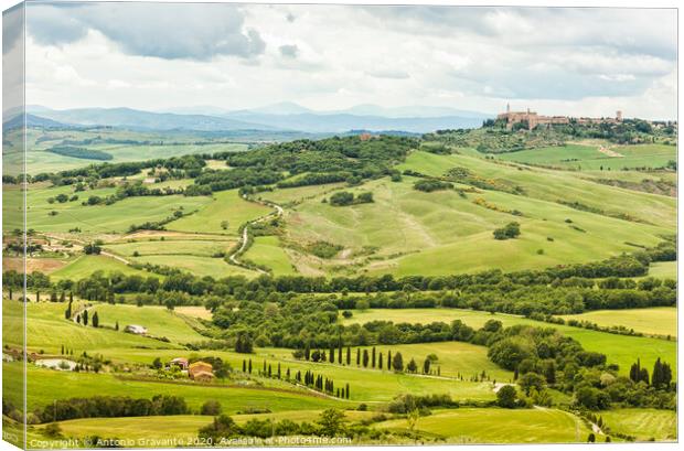 View of the town of Pienza with the typical Tuscan hills Canvas Print by Antonio Gravante