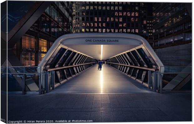 Bridge to the Future. Canary Wharf Canvas Print by Hiran Perera