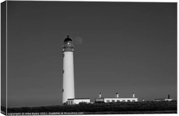 "Moonlit Monochrome: Barns Ness Lighthouse" Canvas Print by Mike Byers