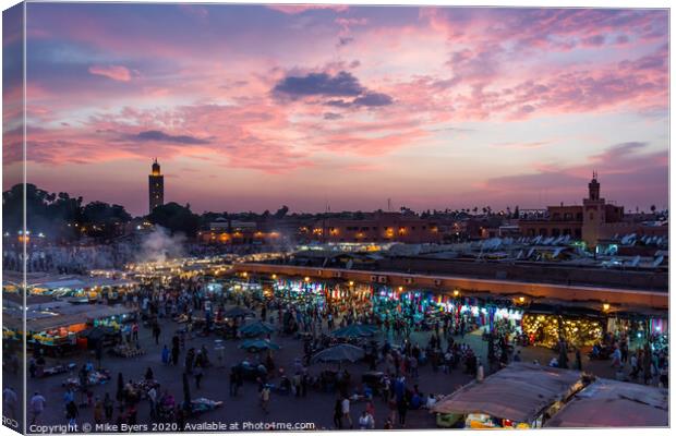 "Sunset Magic at Jemaa el-Fna: Unveiling Marrakesh Canvas Print by Mike Byers