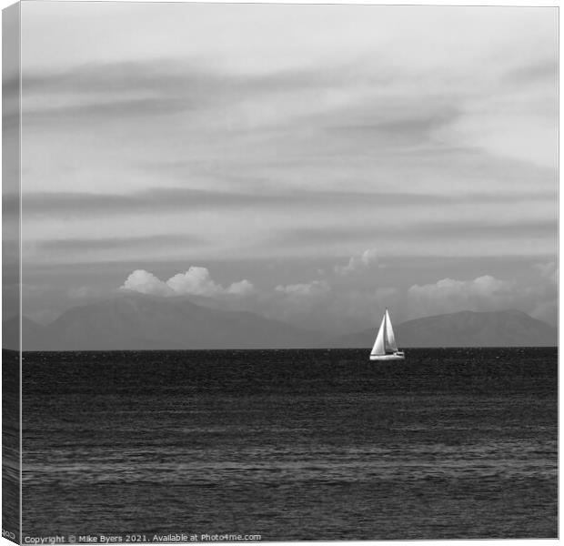 "Solitude: A Monochrome Sailing Encounter" Canvas Print by Mike Byers