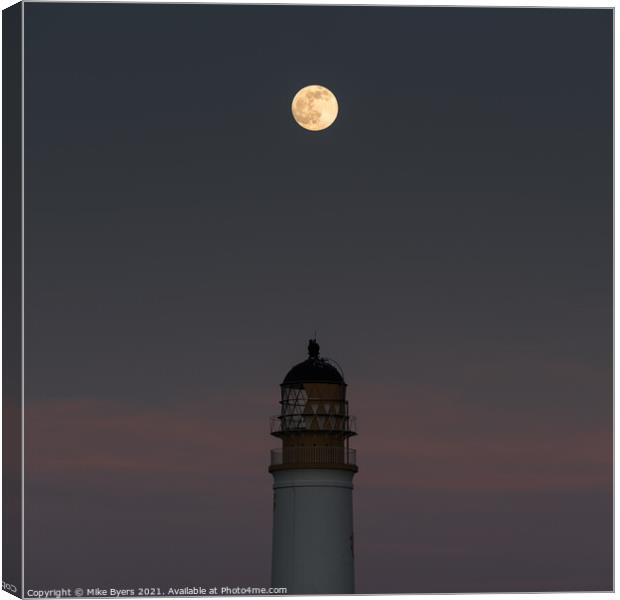 Snow Moon and Lighthouse Canvas Print by Mike Byers