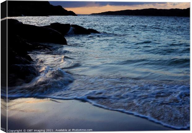 Achmelvich Bay Assynt Late Sunset Wave Light Canvas Print by OBT imaging