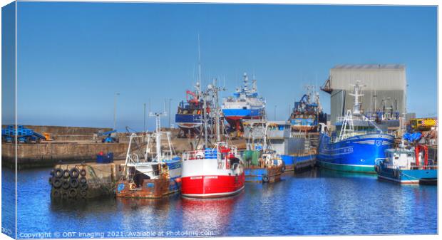 Macduff Harbour And Boat Builders Yard Banffshire Scotland  Canvas Print by OBT imaging