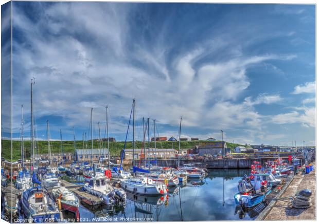 Whitehills Village Fishing Boat Harbour And Marina High Summer Sky Canvas Print by OBT imaging